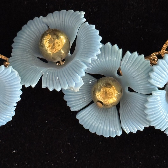 Vintage 1950s Light Blue Floral Necklace 16” length - Picture 7 of 7
